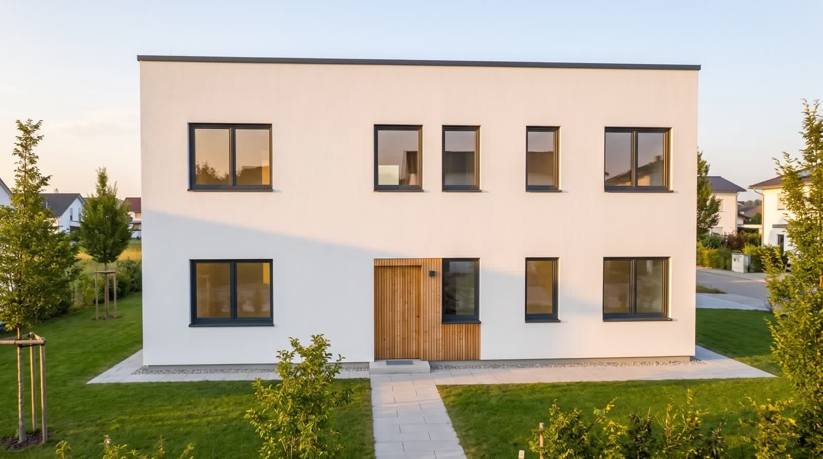 Visualisation of the house from the street in late afternoon sun